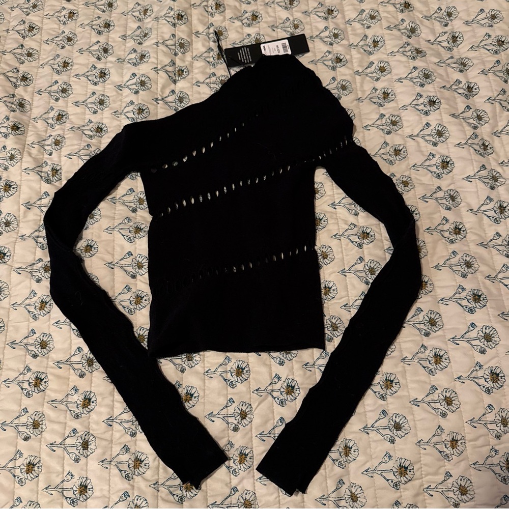 NWT Fashion Nova Black Asymmetrical Cut Out Slit Top